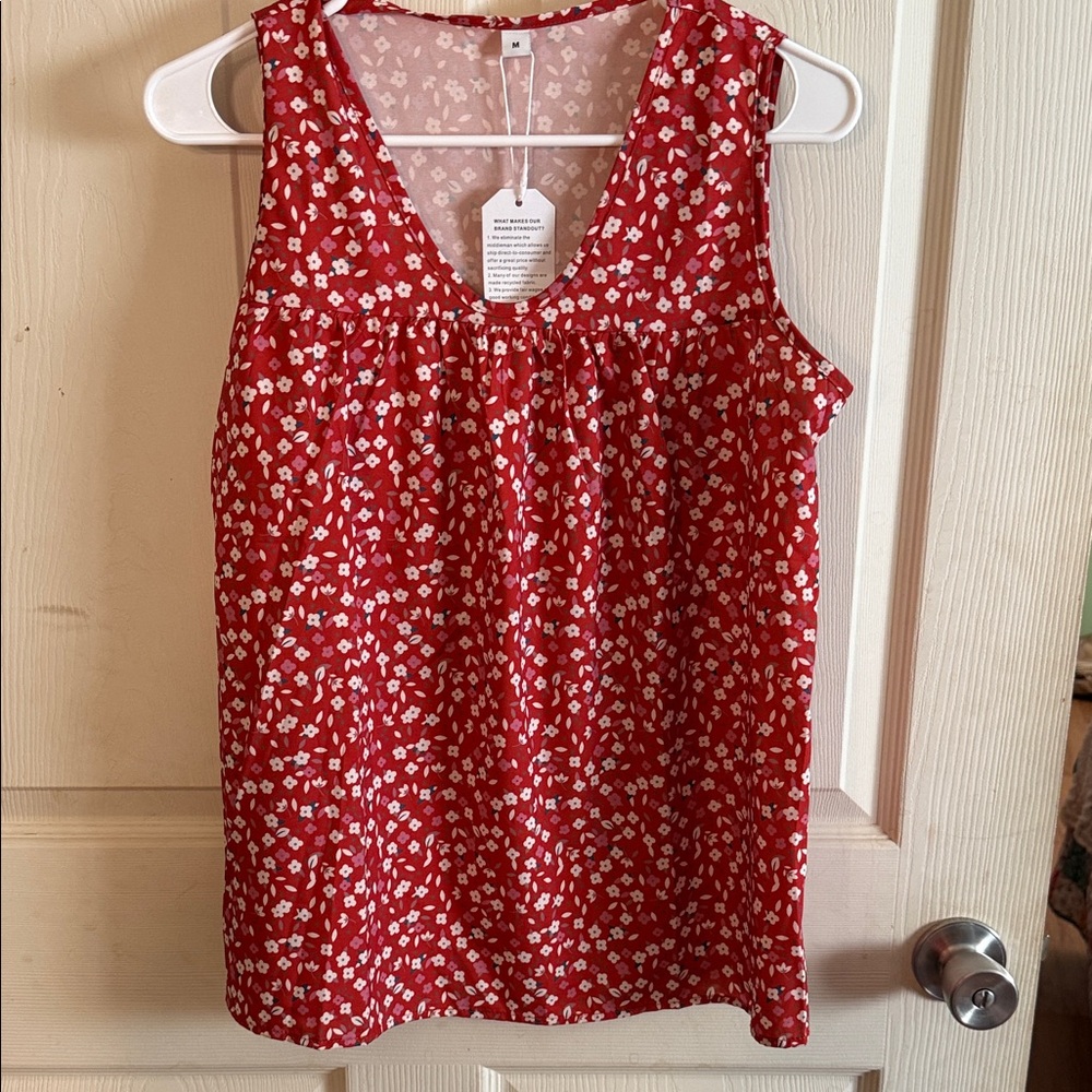 Red Floral Sleeveless Top
